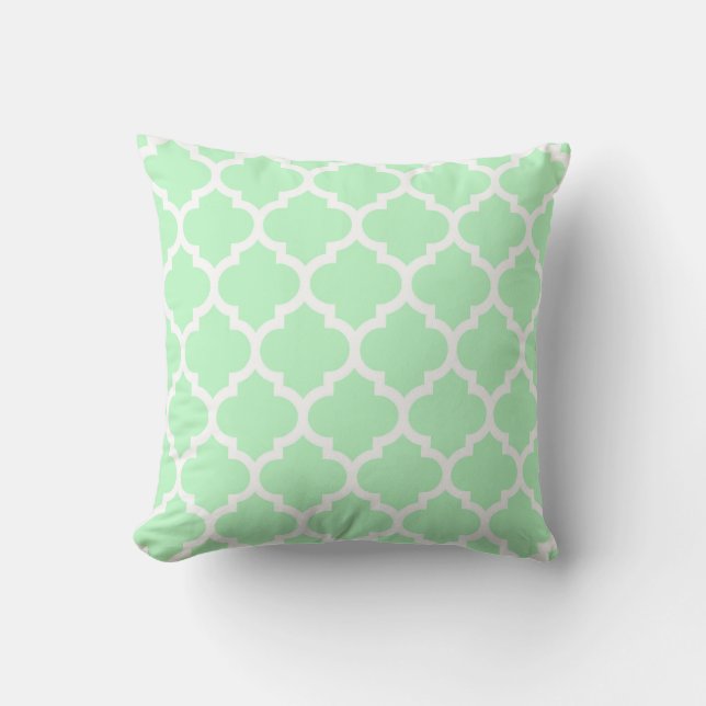Mint White Moroccan Quatrefoil Pattern #5 Throw Pillow (Front)