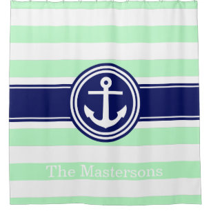 Mint White Navy Blue Nautical Stripe Anchor