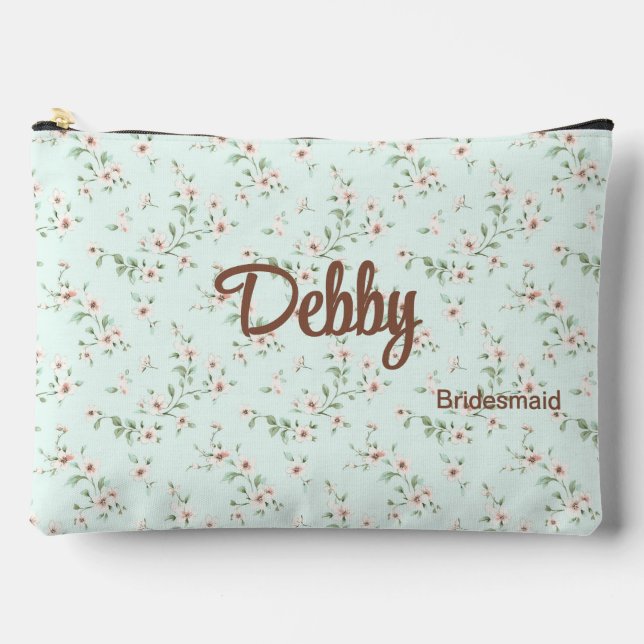 Mint + White Romantic Floral Wedding Party Accessory Pouch (Front)