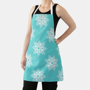 Mint White Snowflake Pattern Apron