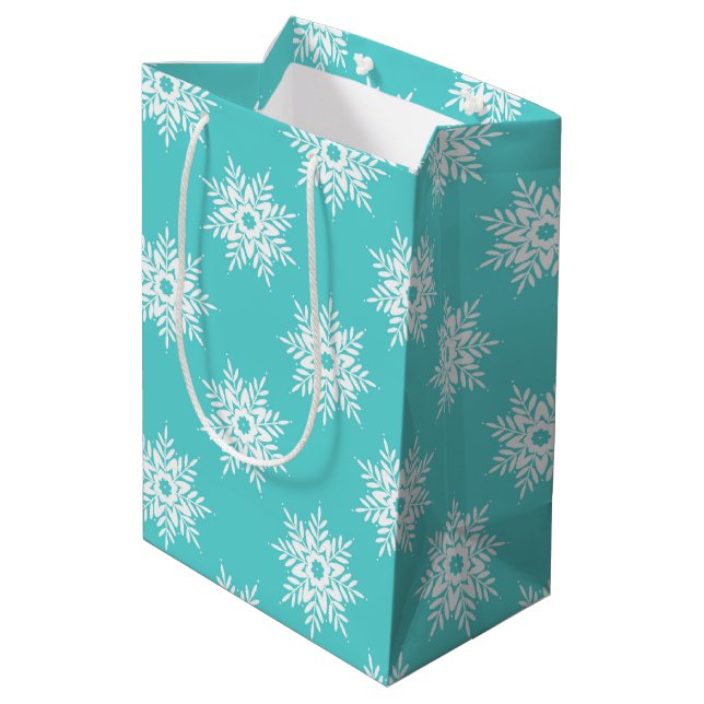 Mint White Snowflake Pattern    Medium Gift Bag (Back Angled)