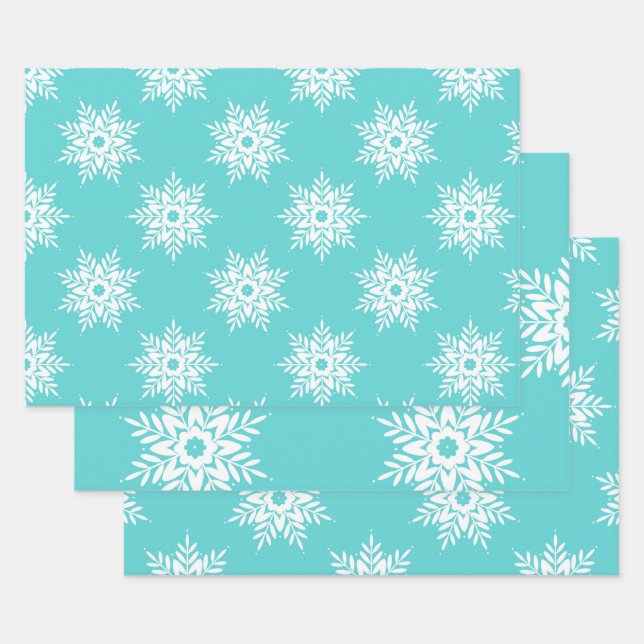 Mint White Snowflake Pattern    Wrapping Paper Sheet (Set)