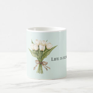 Mint White Tulip Flowers  Coffee Mug