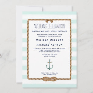 Mint & White Watercolor Nautical Knot Wedding Invitation