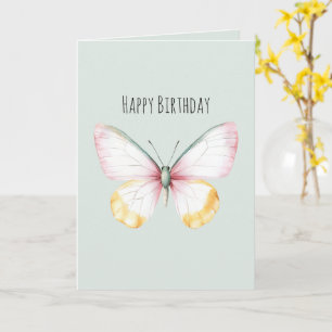 Mint White Yellow Pink Teal Butterfly Birthday Card