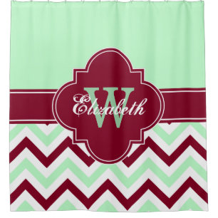 Mint Wht Burgundy LG Chevron 1ICBR Name Monogram