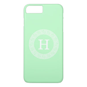 Mint Wht Greek Key Rnd Frame Initial Monogram Case-Mate iPhone Case