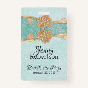 Mint with Gold Flowers Bachelorette Party Badge