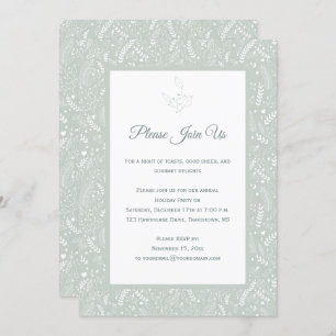 Mint with White Holly Berries Floral Swirls Patter Invitation