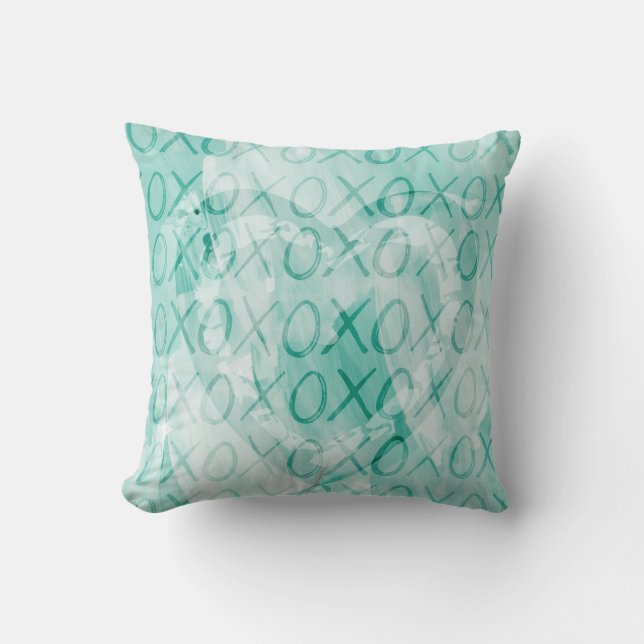 Mint XOXO Love Throw Pillow (Front)