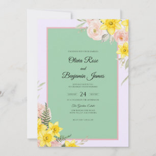 Mint Yellow Daisy Eucalyptus Wedding Invitation