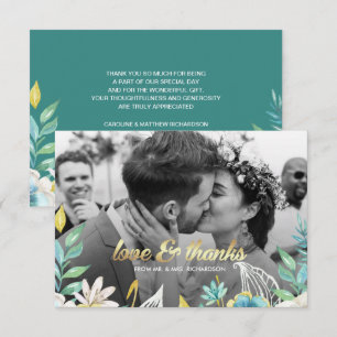 Mint Yellow Floral Thank You Wedding Photo Card
