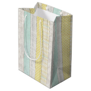 Mint & Yellow Geometric Rustic Wood Baby Shower Medium Gift Bag