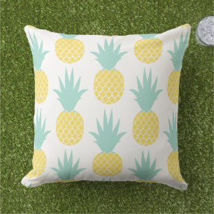 Mint Yellow Pineapple Pattern Tropical Outdoor Pillow