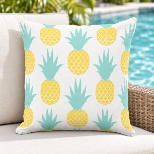 Mint Yellow Pineapple Pattern Tropical Outdoor Pillow