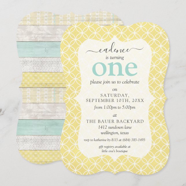 Mint & Yellow Rustic Cottage Custom Age Birthday Invitation (Front/Back)