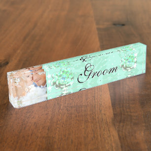 Mint Your Photo Groom's Succulent Wedding Nameplate