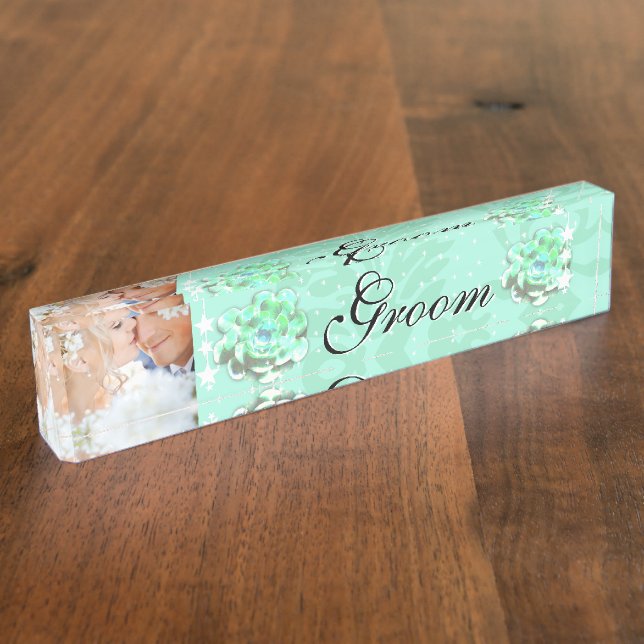 Mint Your Photo Groom's Succulent Wedding Nameplate (Side)