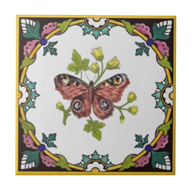 Minton Butterfly Hand-Coloured c.1870 Tile Repro (Front)
