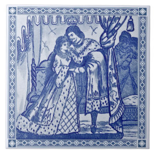 Minton Cinderella Blue Victorian Repro Tile c.1880