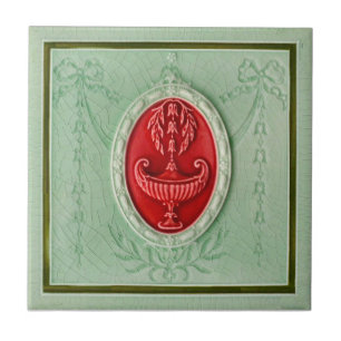MInton Neoclassical LtGreen 1890 Faux Relief Repro Tile