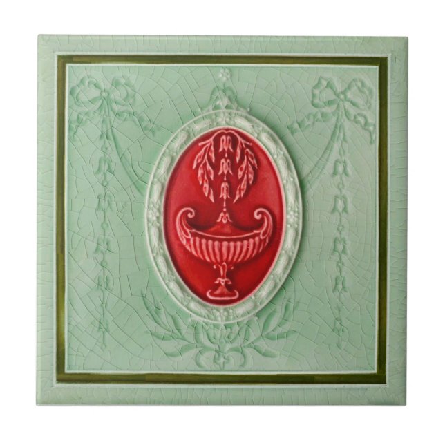 MInton Neoclassical LtGreen 1890 Faux Relief Repro Tile (Front)