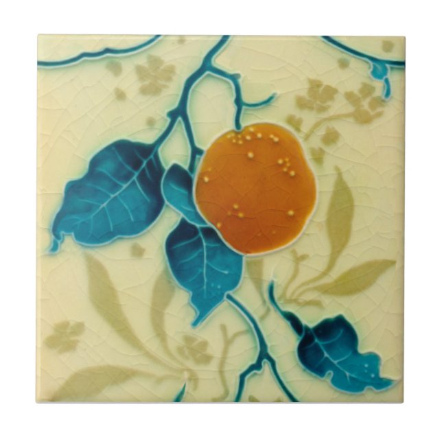 Minton Orange Fruit Branch Majolica c1900 Repro Tile (Front)
