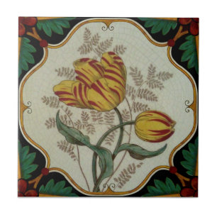MInton Rembrandt Tulip Hand Colored Print Repro Tile