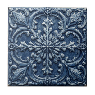 Minton Victorian Faux Relief Blue Reproduction Tile