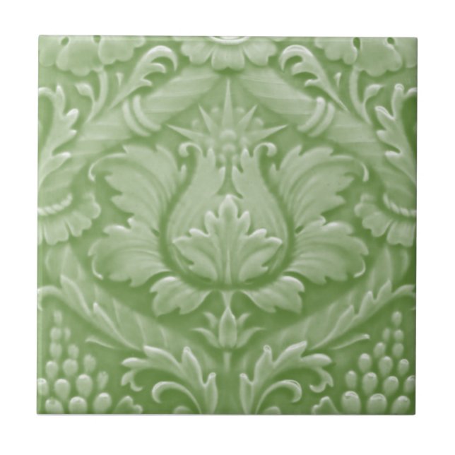 Minton Victorian Faux Relief Jadeite Color Repro Tile (Front)
