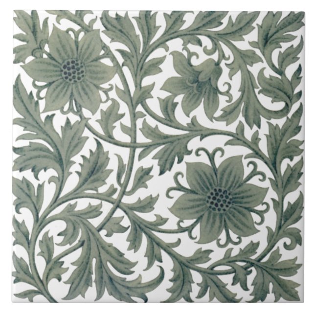 Minton Wm Morris Style Repro 1890s Tile on White (Front)