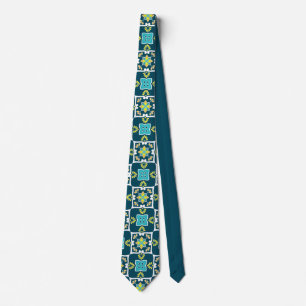 Minty and teal Azulejos with yellow elements  Neck Tie