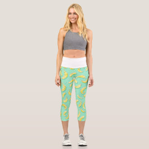 Minty Banana Pattern Fruit Lover's Delight Capri Leggings