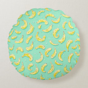 Minty Banana Pattern Fruit Lover's Delight Round Pillow