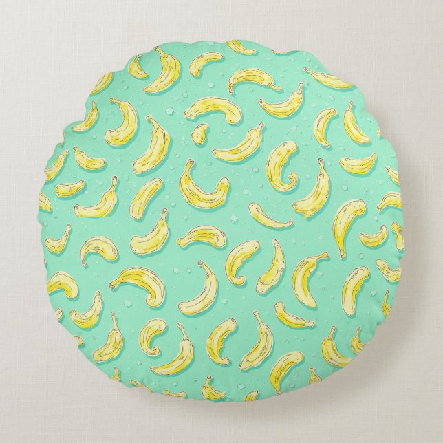 Minty Banana Pattern Fruit Lover's Delight Round Pillow (Front)