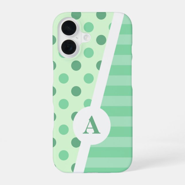 Minty Fresh Polka Dot and Stripe Pattern iPhone 16 Case (Back)