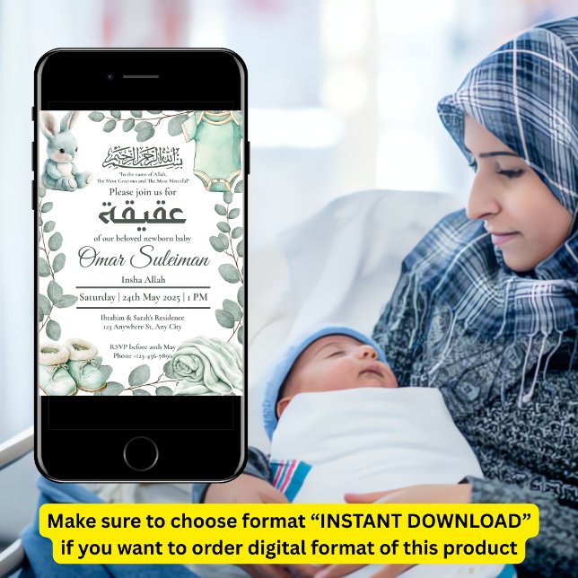 Minty Green Baby Stuff Muslim Aqiqah Invitation (Creator Uploaded)