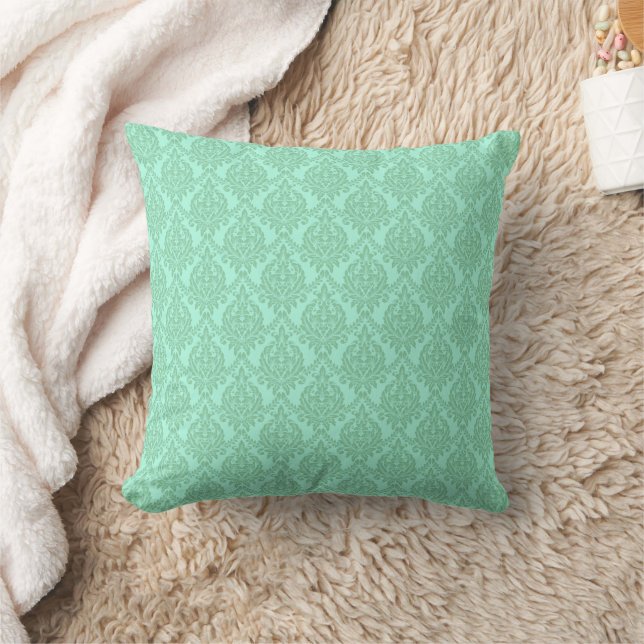 Minty Green bright damask pattern Throw Pillow (Blanket)