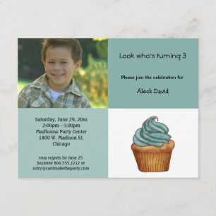 Minty Green Cupcake Photo Birthday Invitation