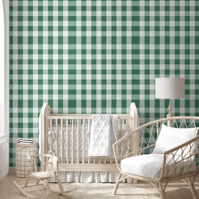 Minty Green Gingham Chequered Plaid Print Wallpaper (Kids)