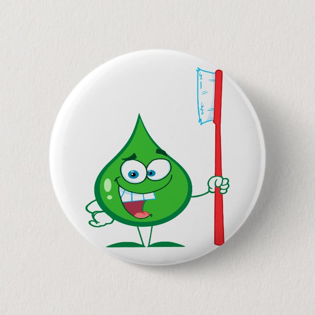 Minty Green Toothpaste Character toothbrush 2 Inch Round Button (Front)