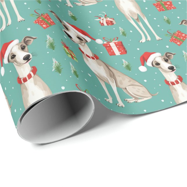 🎄🎅Minty green with Whippets Wrapping Paper (Roll Corner)