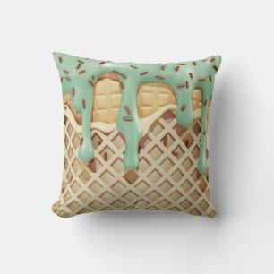Minty Ice Cream Drip Delight Throw Pillow