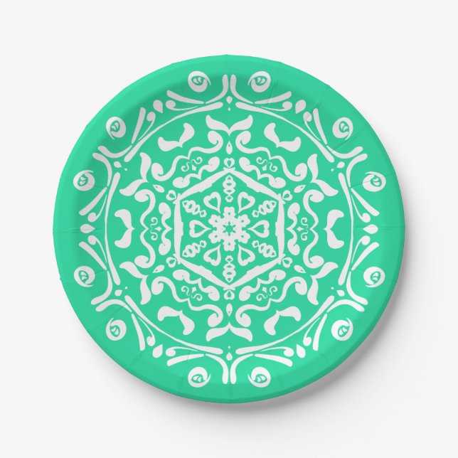 Minty Mandala Paper Plate (Front)