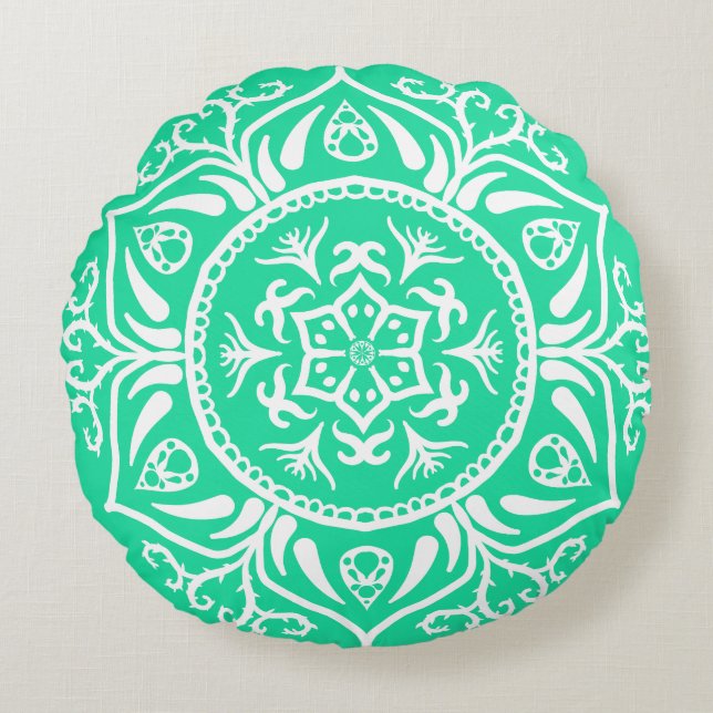 Minty Mandala Round Pillow (Front)