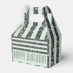 Minty Mint Green & Silver Glitter Stripes Party Favor Box