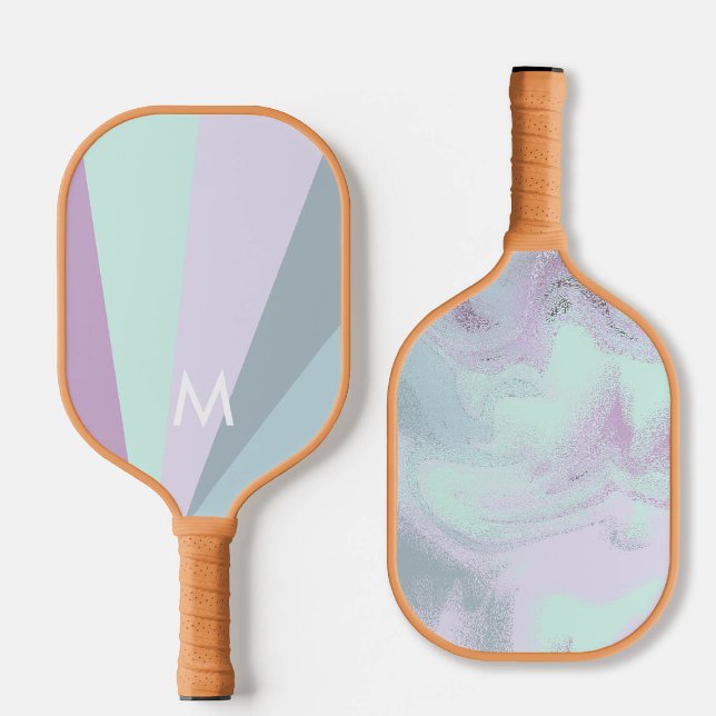 Minty Teal Sorbet Monogram Modern Personalized Pickleball Paddle (personalized pickleball paddle monogram mint green mauve purple custom sports gift for her)
