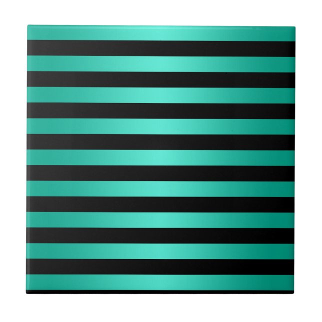 Minty Turquoise and Black Stripes Pattern Tile (Front)