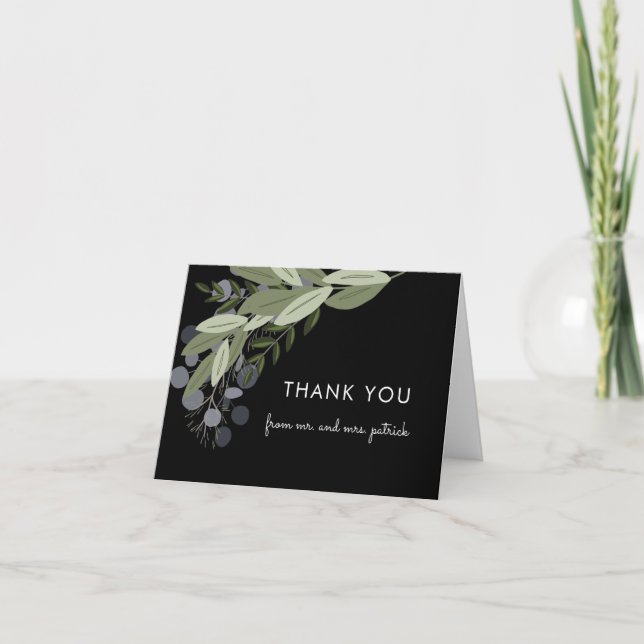 Minuit Mariage Sprigs Carte de remerciement (Devant)