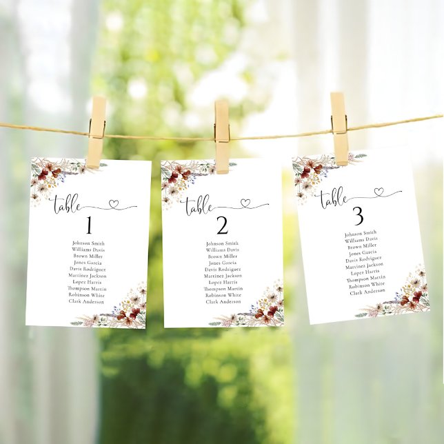 Minuscule Mariage de table Fleur sauvage Cartes de (Créateur téléchargé)